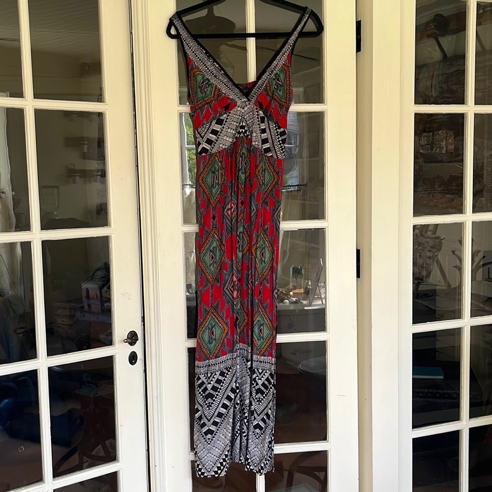 Forever 21 V-neck thick straps maxi side slits small